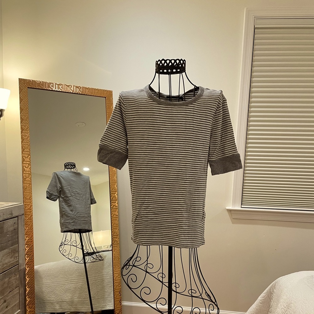 Polo Ralph Lauren jersey knit short sleeve grey white stripe Size M